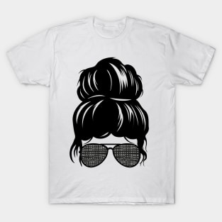 Messy Bun with Black & White Sunglasses T-Shirt